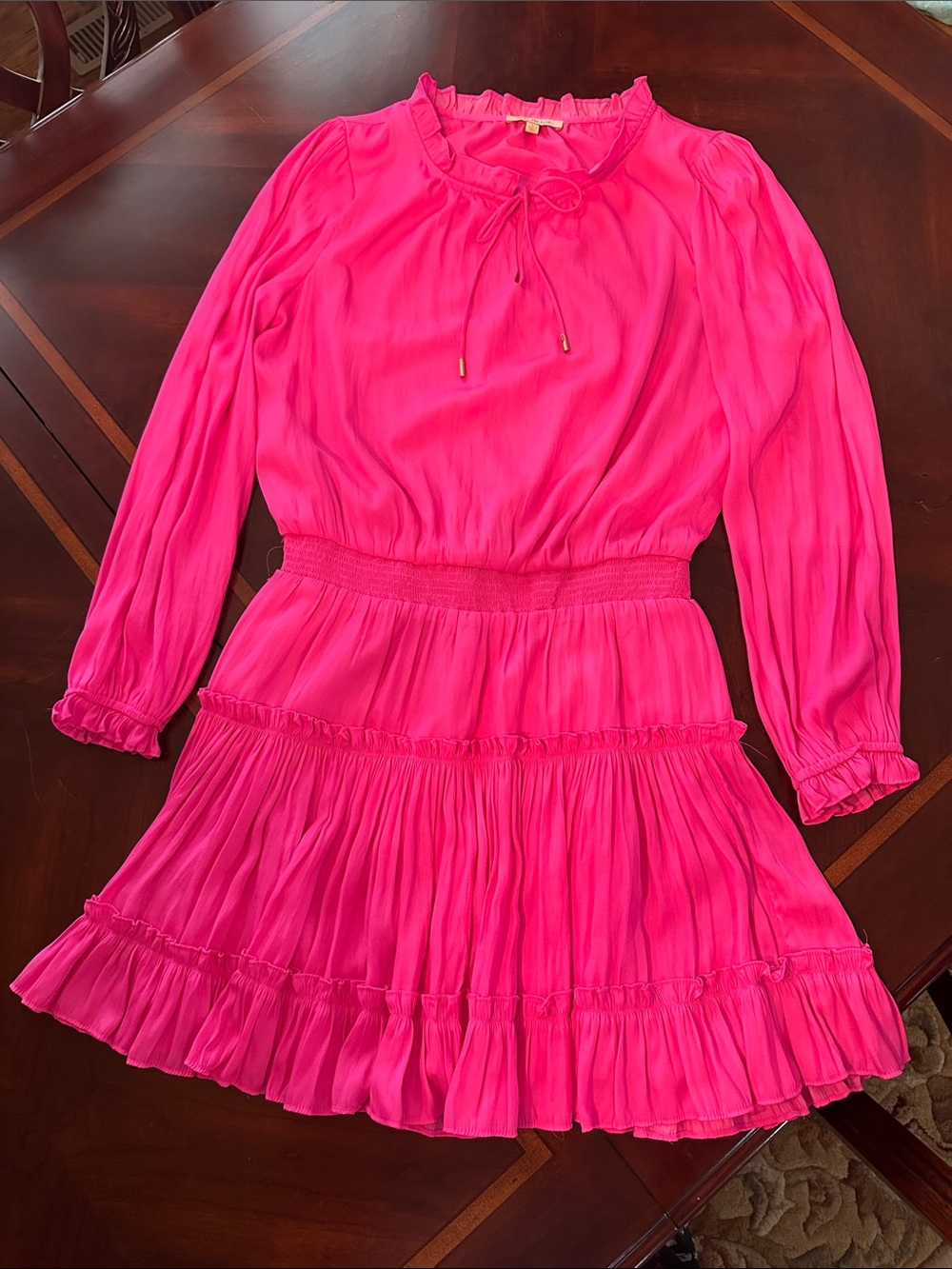 Skies Are Blue Bright Pink Ruffle Tiered Mini Dress